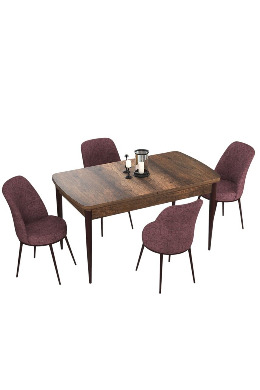 Set masa extensibila si scaune (5 piese), Hanah Home, Via, Model baroc din lemn / Roz prăfuit — imaginea 2