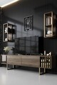 Comoda TV, Bexley, Gold Line, 180x30x48 cm, PAL, Nuc / Negru