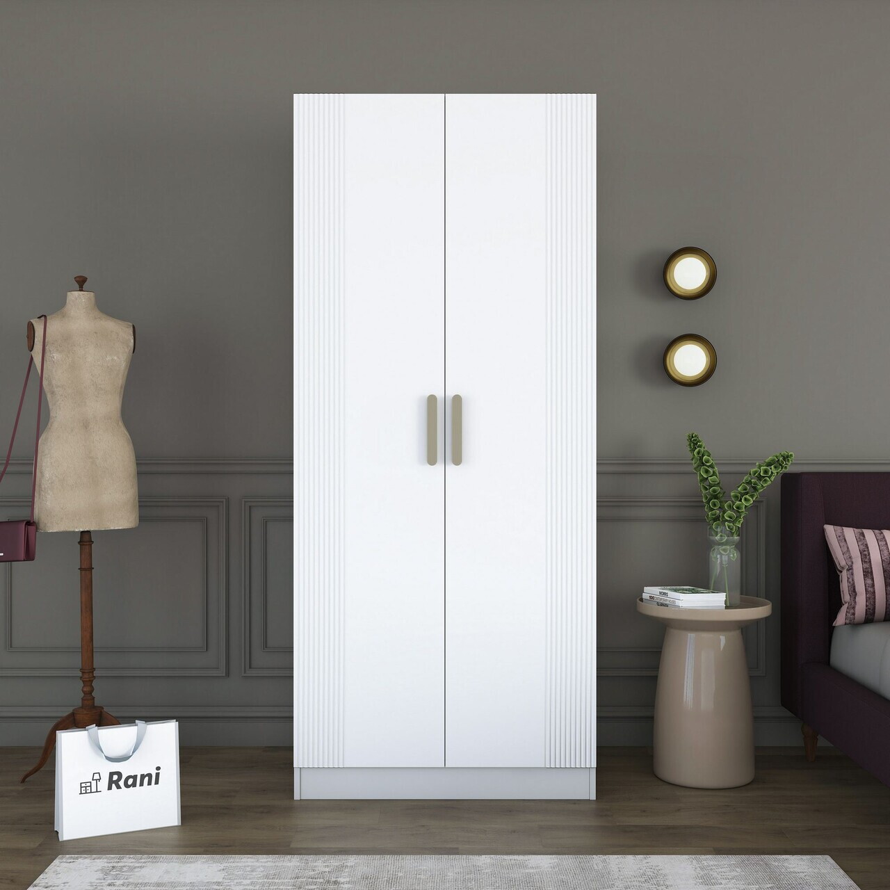 Dulap pentru haine, Hanah Home, BA225, 90x210x57.5 cm, PAL melaminat, Alb - view 2