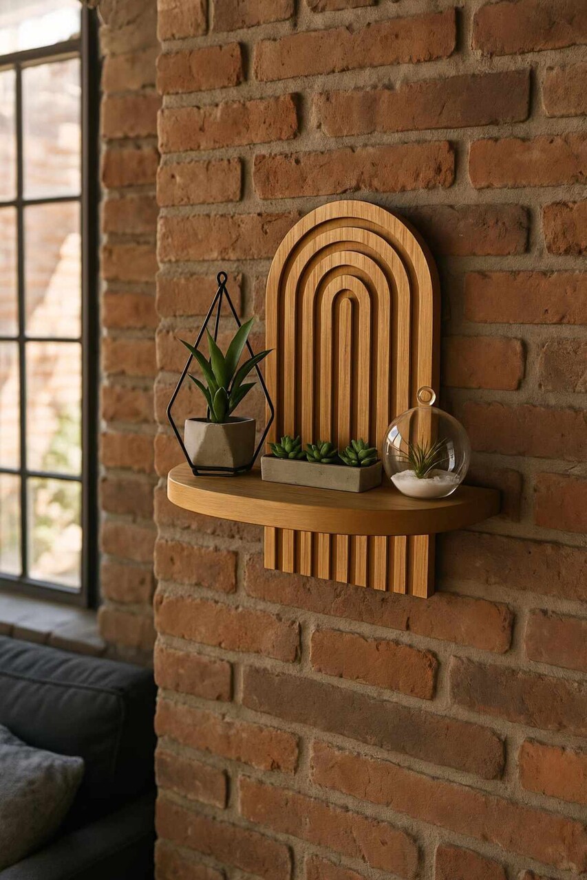 Raft de perete, Hanah Home, Artmtkwll1, 20x35x13 cm, Stejar