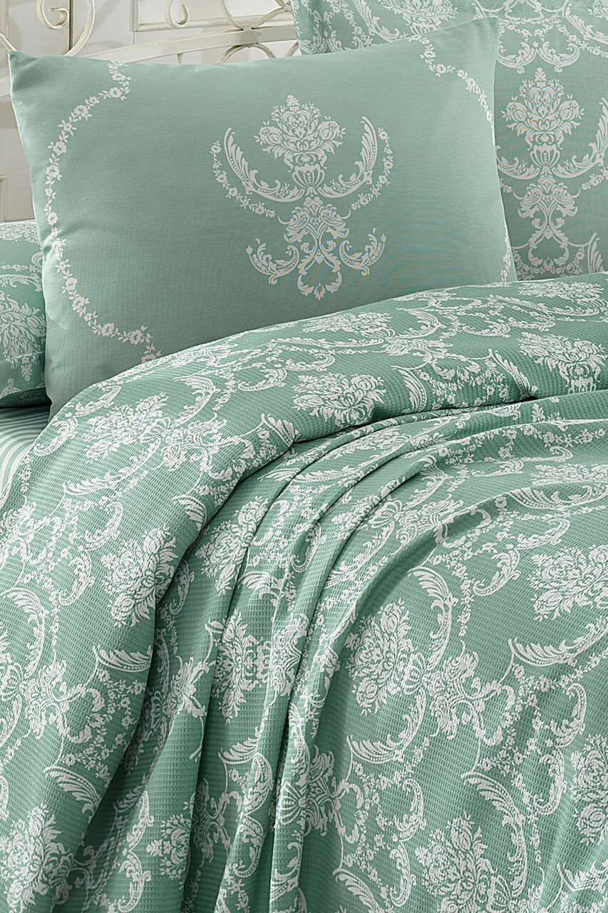 Set cuvertura pique dubla, Pure - Sea Green, EnLora Home, Bumbac