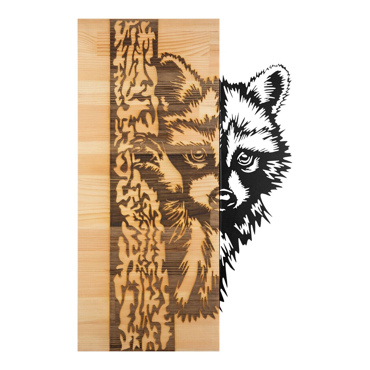 Decoratiune de perete, Whispering Timber -1, Metal, Rama din lemn (grosime 3 cm), Natural/Negru — imaginea 6