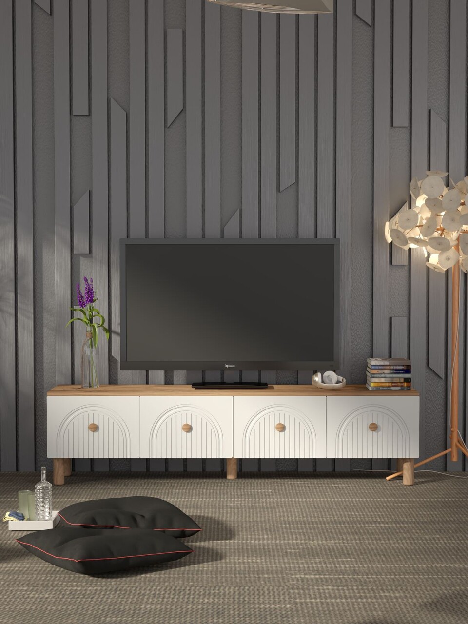 Comoda TV, Hanah Home, Bellora, 180x47x35 cm, PAL, Pin Atlantic / Alb - view 2