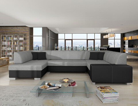 Coltar extensibil stanga 6 locuri ELTAP, Hv36, Havana, 322x204x72 cm, lemn/poliester, gri/negru