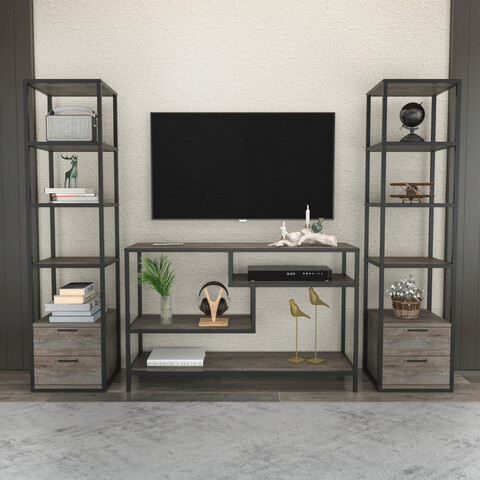 Comoda TV, Retricy, Robbins, 198x39x160 cm, PAL, Negru / Wenge mezoni.ro
