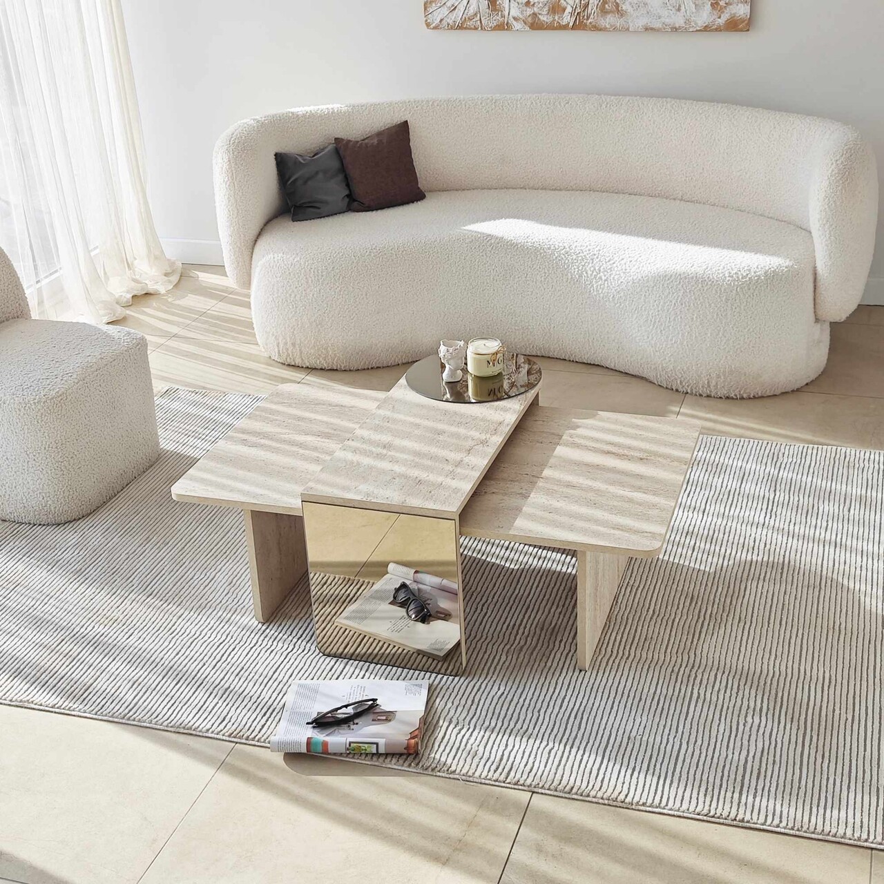 Set masute 2 piese, Hanah Home, Luna, PAL, Travertine / Bronze - imagine 2