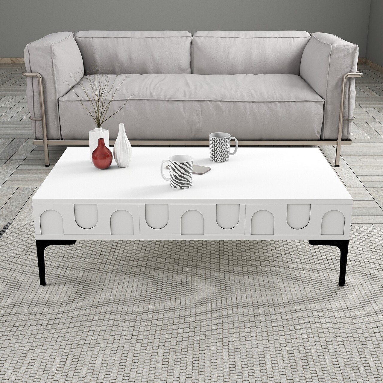 Masuta de cafea, Hommy Craft, Lyon 32, 105x32.6x60 cm, PAL, Alb/Negru - 1 | YEO