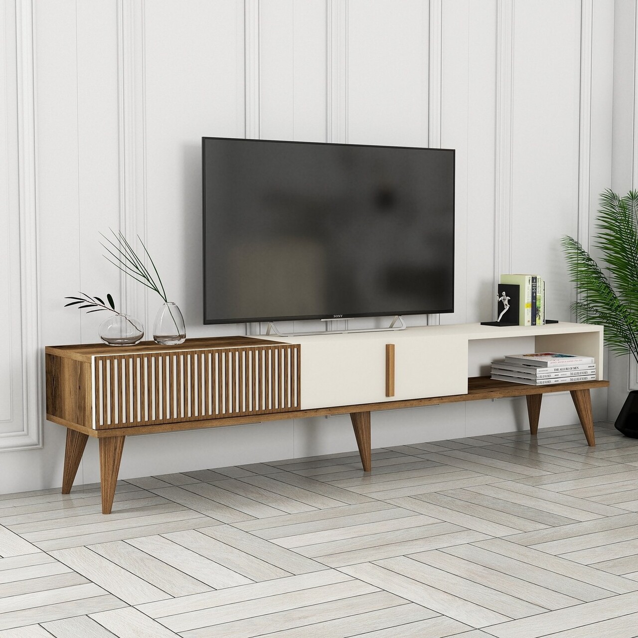 Comoda TV, Hommy Craft, Milan Alt, 180x40x35 cm, PAL, Maro/Crem - 1 | YEO