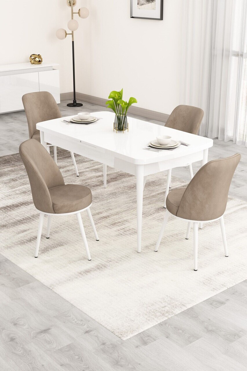 Set masa extensibila si scaune (5 piese), Hanah Home, Nix, Alb / Cappuccino