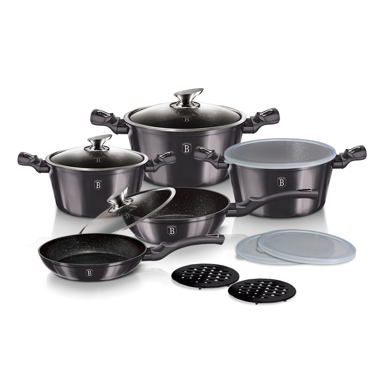 Set pentru gatit Berlinger Haus, Carbon Pro, 13 piese, aluminiu forjat, gri inchis - imagine 3