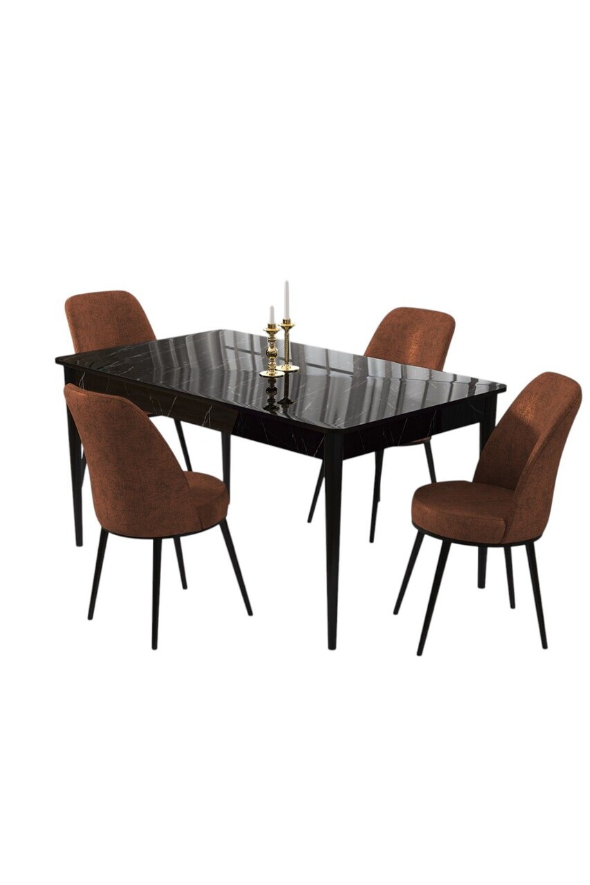 Set masa si scaune (5 piese), Hanah Home, Pir, Model de marmură neagră / Teracotă — imaginea 2