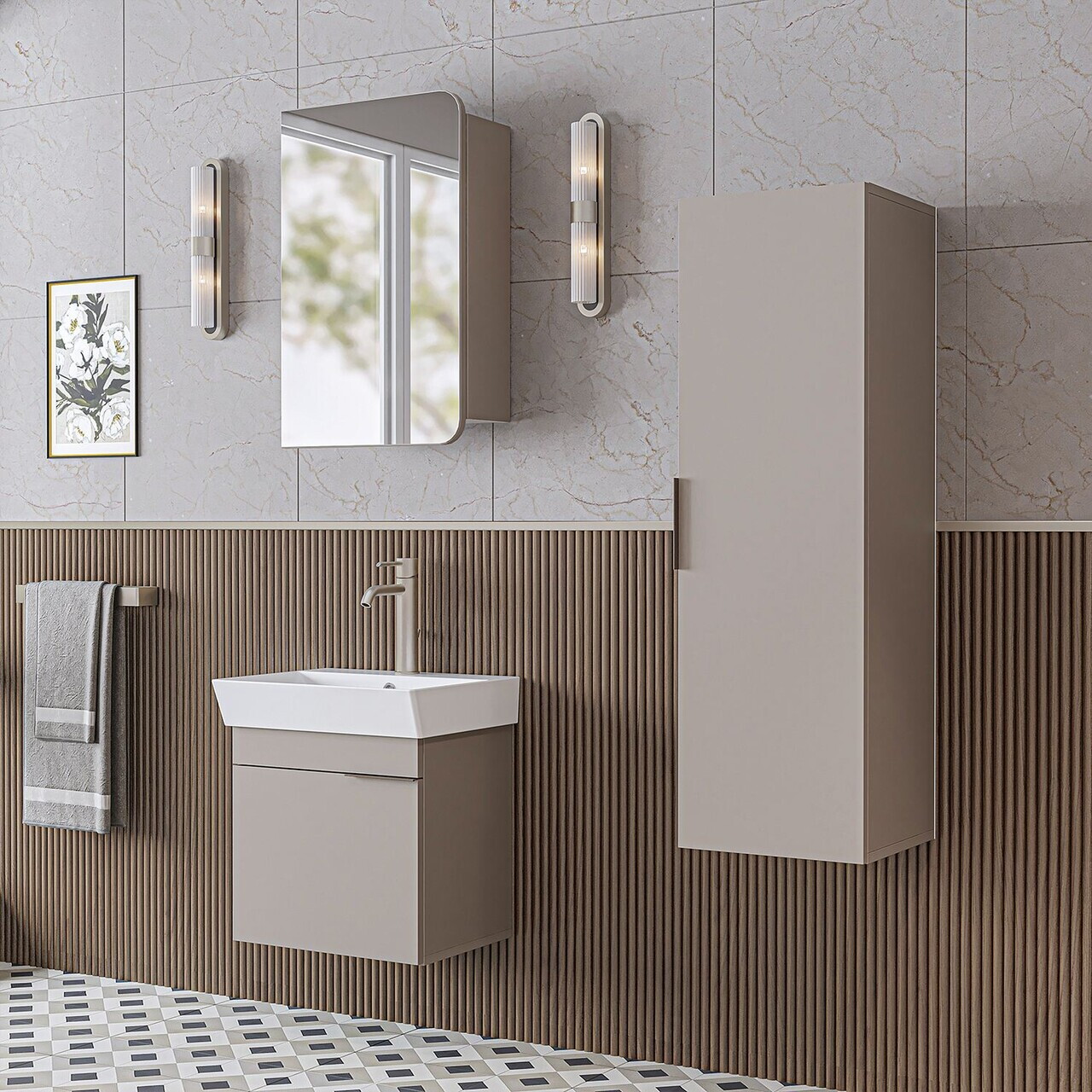 Set Dulap de Baie cu Chiuvetă și Oglindă (3 Piese), Hanah Home, 2939, PAL MELAMINAT, Gresie — imaginea 3