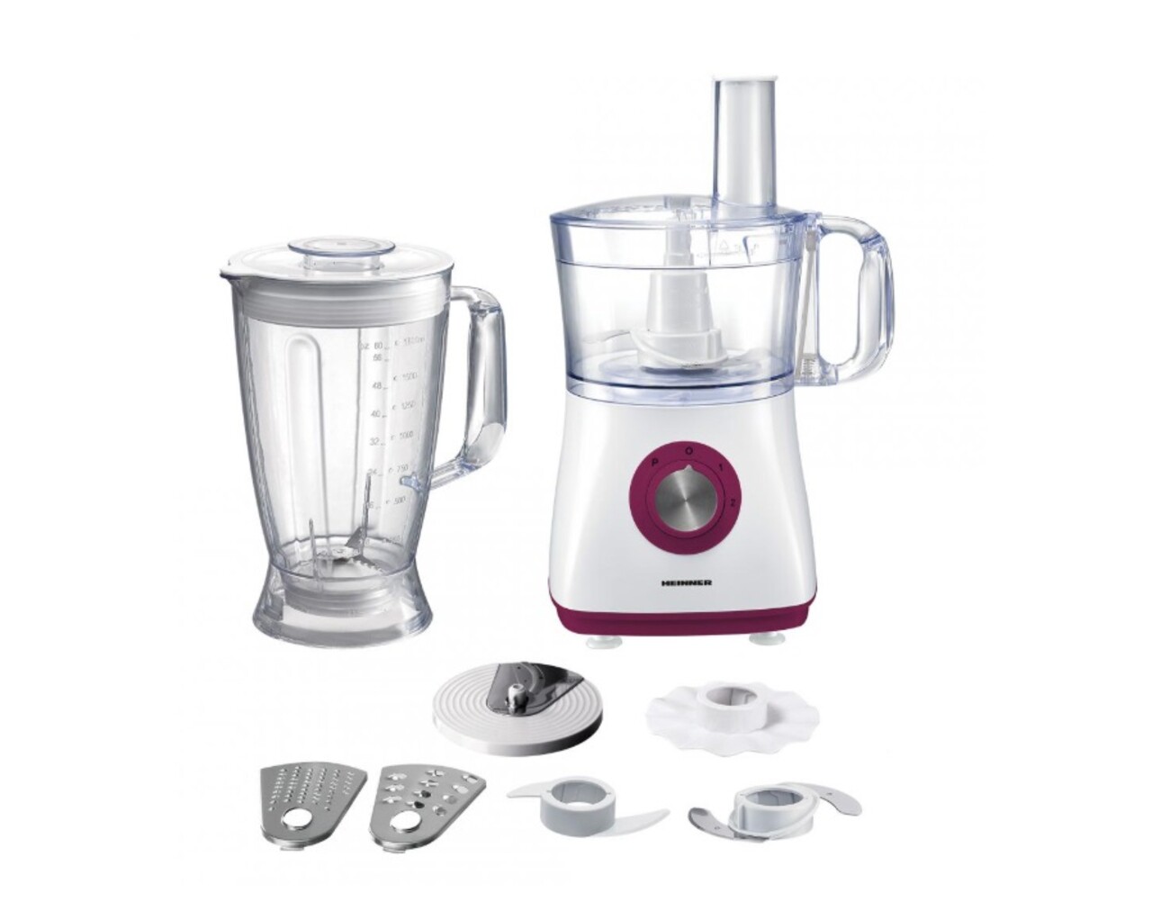 Robot de bucatarie Charm, Heinner, 750W, 1.2L/1.8L, alb/visiniu