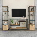 Comoda TV, Retricy, Robbins, 198x39x160 cm, PAL, Negru / Stejar