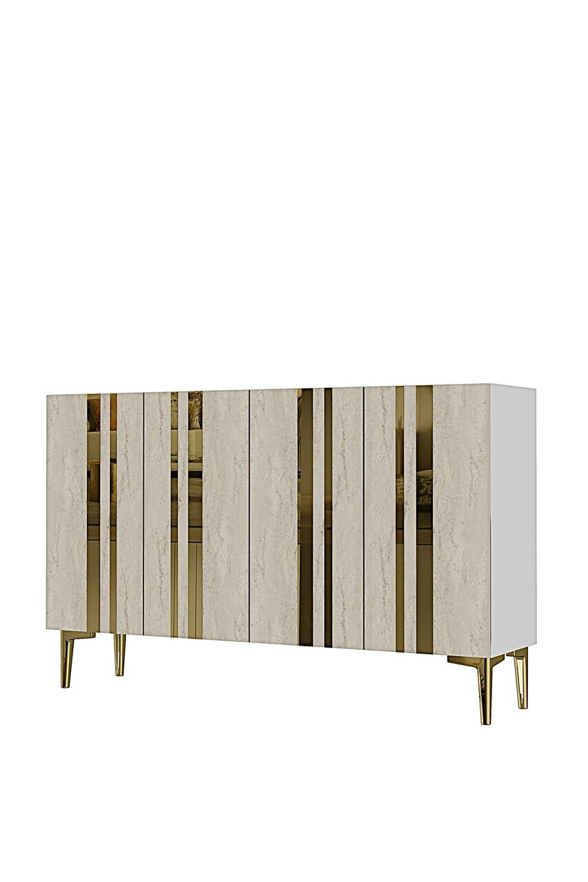 Consola, Hanah Home, Mia 120, 120x75x32 cm, White / Travertine / Gold — imaginea 3