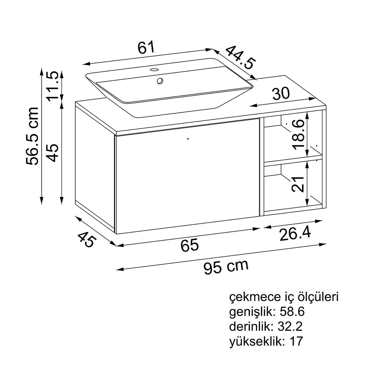 Dulap de baie cu chiuvetă, Hanah Home, 2457, MDF, Pin Atlantic / Alb — imaginea 6
