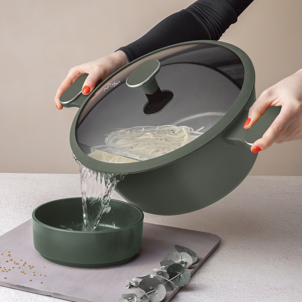 Oala cu capac Berlinger Haus, Matte Green, 28 cm, 6.1 L, aluminiu forjat, verde mat - imagine 3