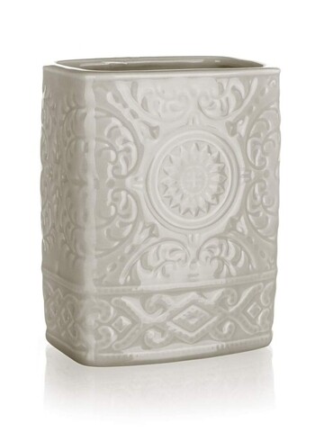 Suport periute si pasta de dinti, Brilanz, 9x6x12 cm, ceramica, gri/bej