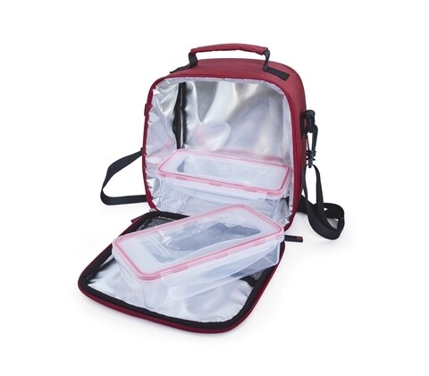 Set geanta termoizolanta pentru pranz si 2 caserole 0.6 L + 0.8 L Classic, Iris Barcelona, 21x11.5x20 cm, poliester, rosu