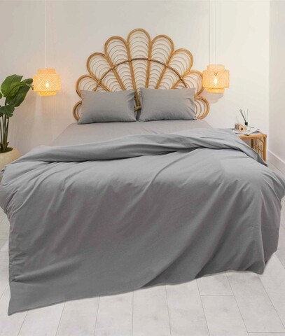 Lenjerie de pat dubla king (cearceaf cu elastic) 4 piese, pacifico - grey, elliott, 50% bumbac / 50% poliester