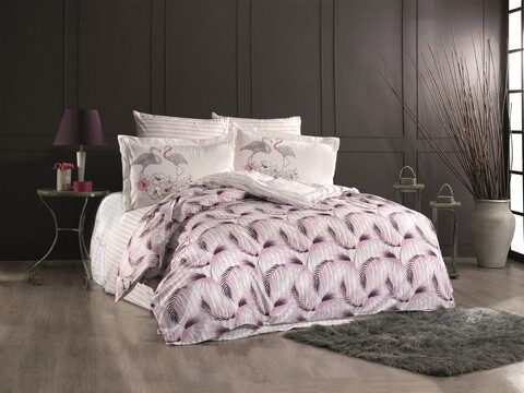 Lenjerie de pat pentru o persoana, 3 piese, 160x220 cm, 100% bumbac poplin, hobby, florina, rosu