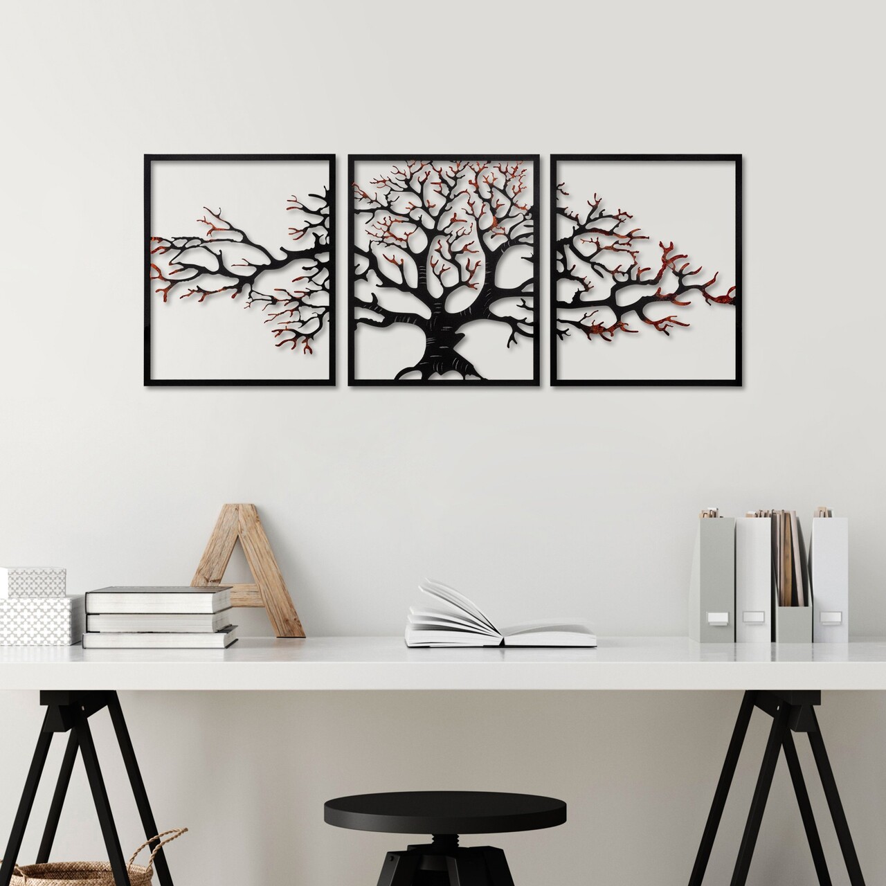 Decoratiune de perete, Tree 48, Lățime: 40 cm Înălțime: 49 cm Adâncime: 1,5 cm (3 bucăți), Multicolor - view 2