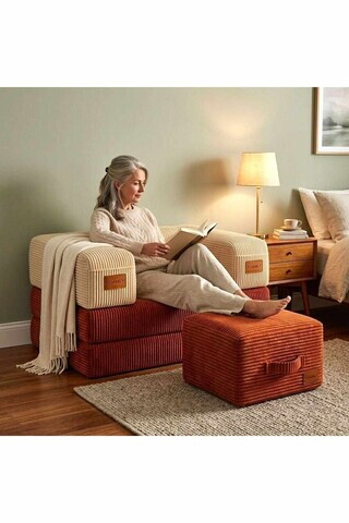 Set fotoliu si taburet, Atelier del Sofa, 326NYR1144, Tile Red / Cream