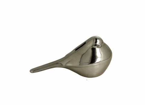 Pusculita Bird, Duo, 8 cm, ceramica, argintiu