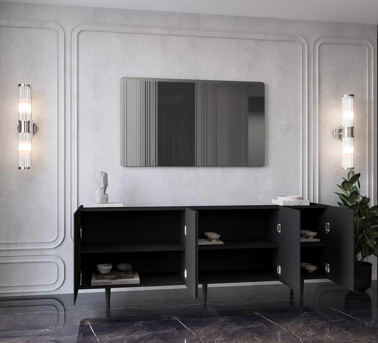 Consola, Hanah Home, Capella 200, 200x60x40 cm, MDF, Negru - view 3