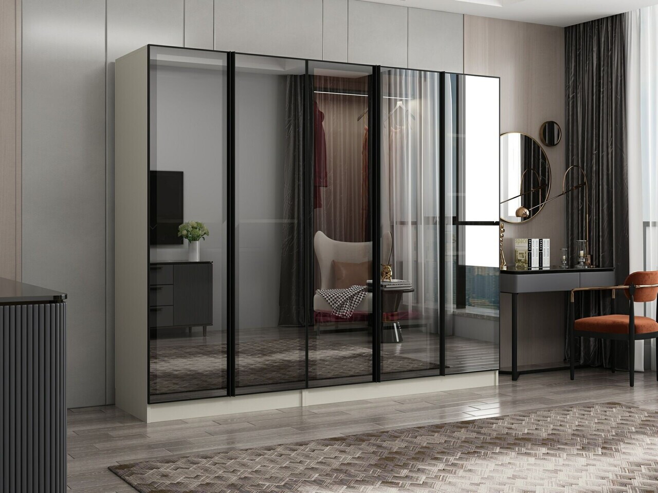 Dulap pentru haine, Hanah Home, Nisa, 225x210x52 cm, Gresie — imaginea 3