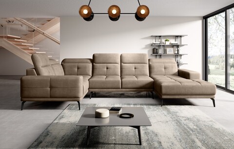 Coltar stanga 6 locuri ELTAP, LT-20NU, Neviro, 350x201x77 cm, lemn/poliester, maro deschis