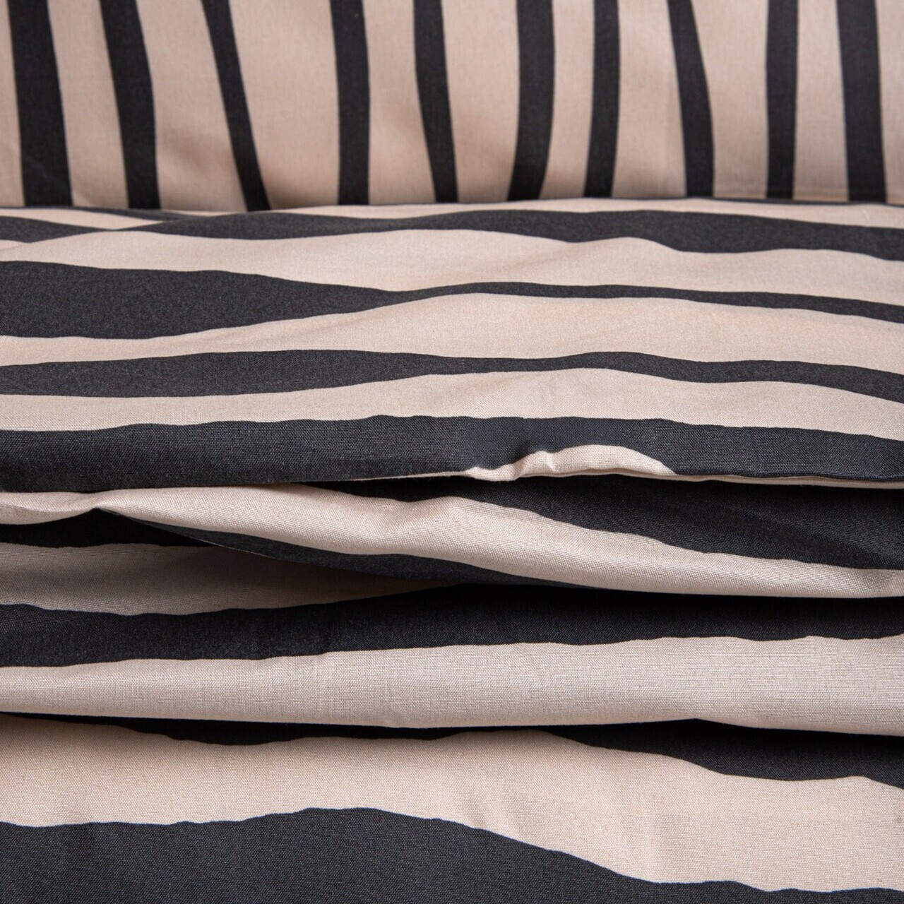 Lenjerie de pat King Size, Lino, Homla, 200x220 cm, 3 piese, microfibra din poliester, bej/negru — imaginea 3
