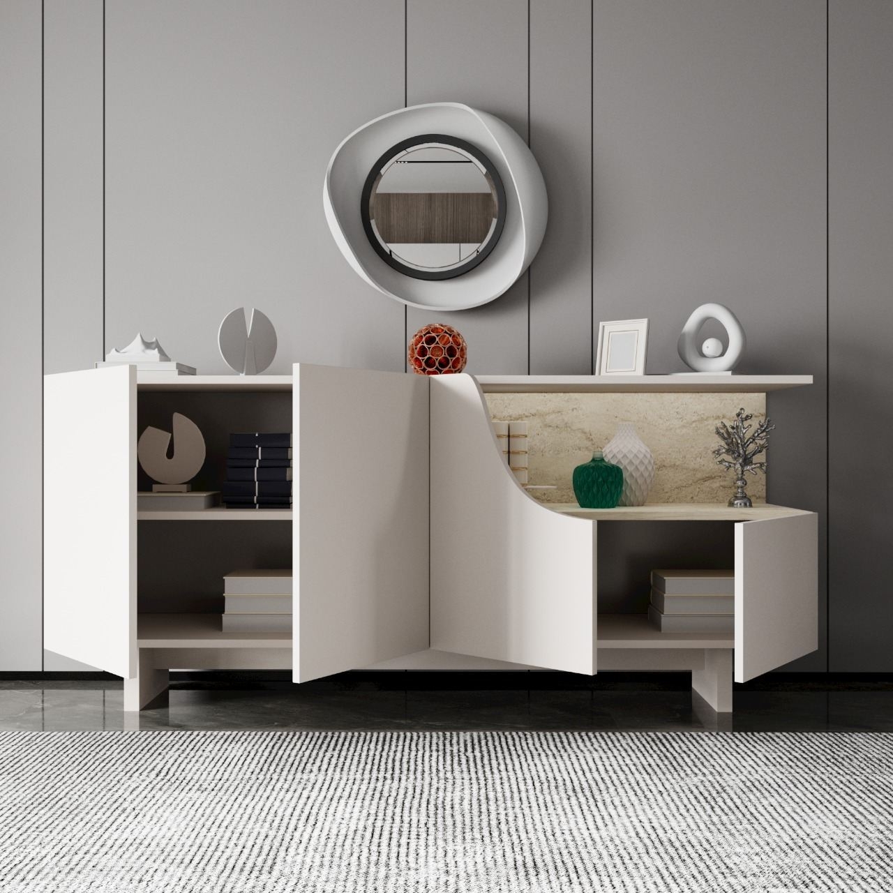 Consola, Hanah Home, Line, 180x80.6x40 cm, Bej - view 2
