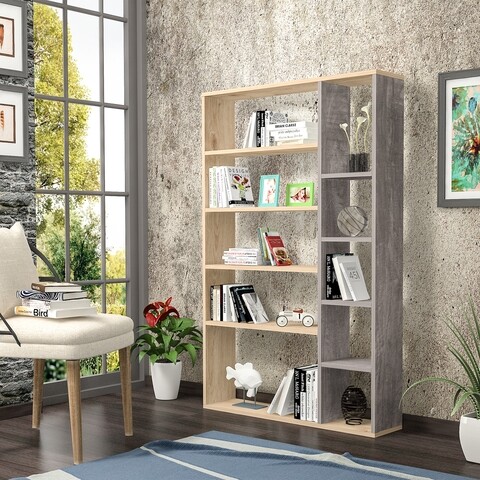 Biblioteca raffline, 96.6x22x150 cm, pal, stejar/gri