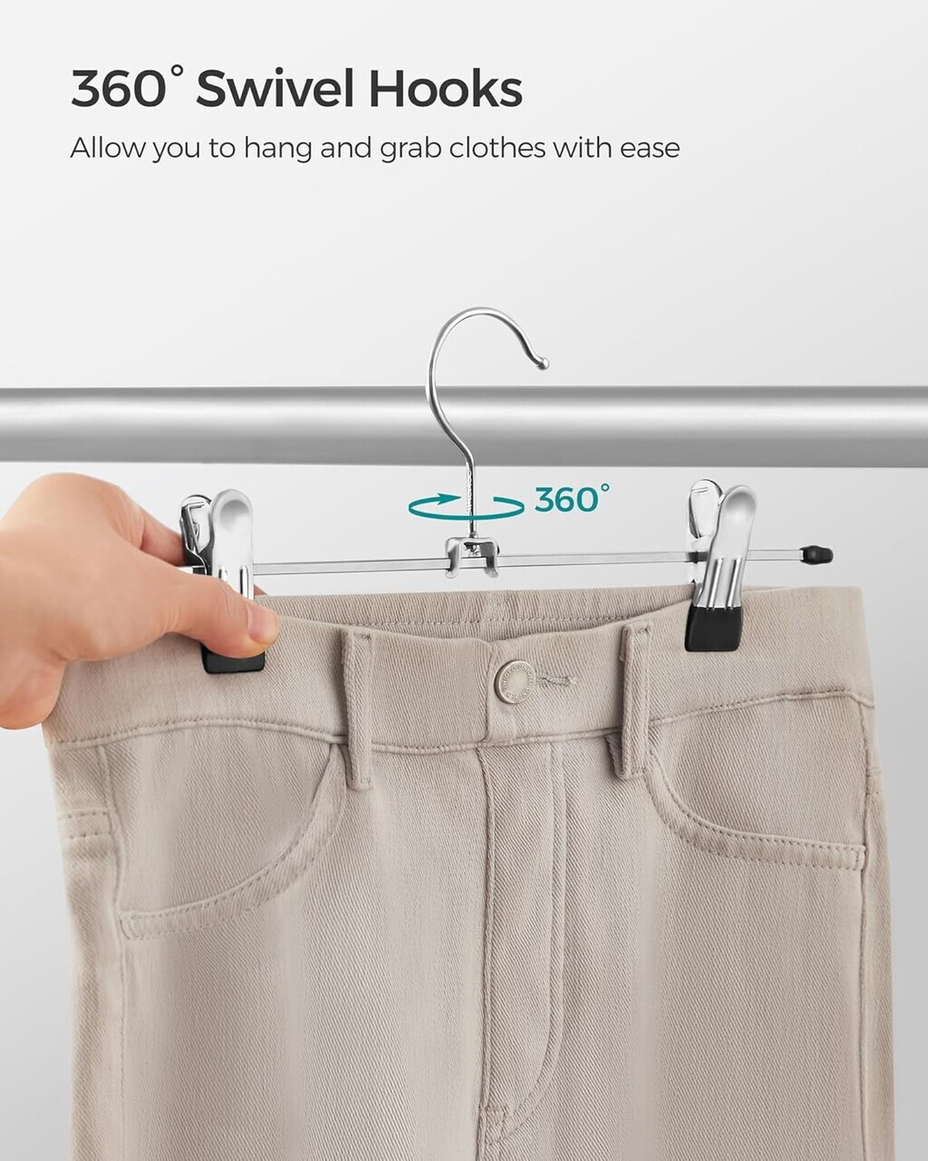 Set 20 umerase metal pantaloni cu cleme, Songmics, max 3 kg, argintiu/negru - view 8