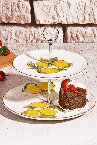 Platou pentru prajituri, Kosova, Yellow, ceramica