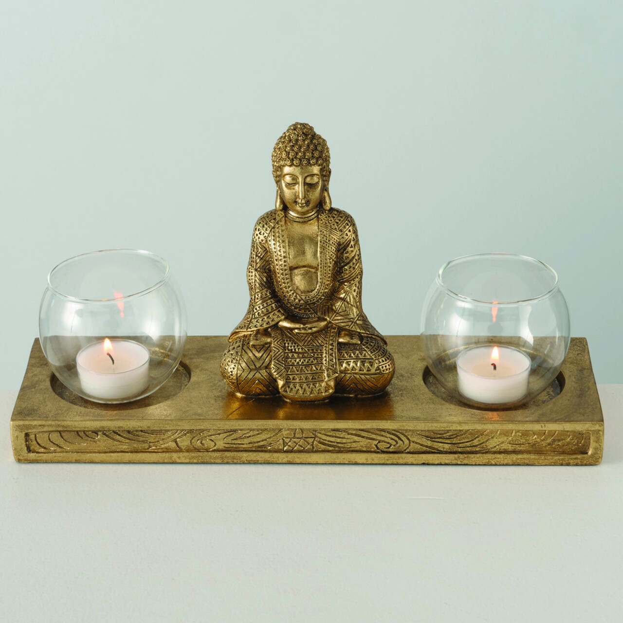 Suport Pentru Lumanari Jarven Buddha, Boltze, 30x10x16 Cmm, Polirasina, Auriu
