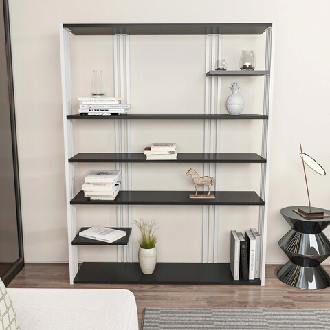 Corp biblioteca, Zena Home, Jenny, 120x160x29.6 cm, PAL, Antracit/Alb mezoni.ro