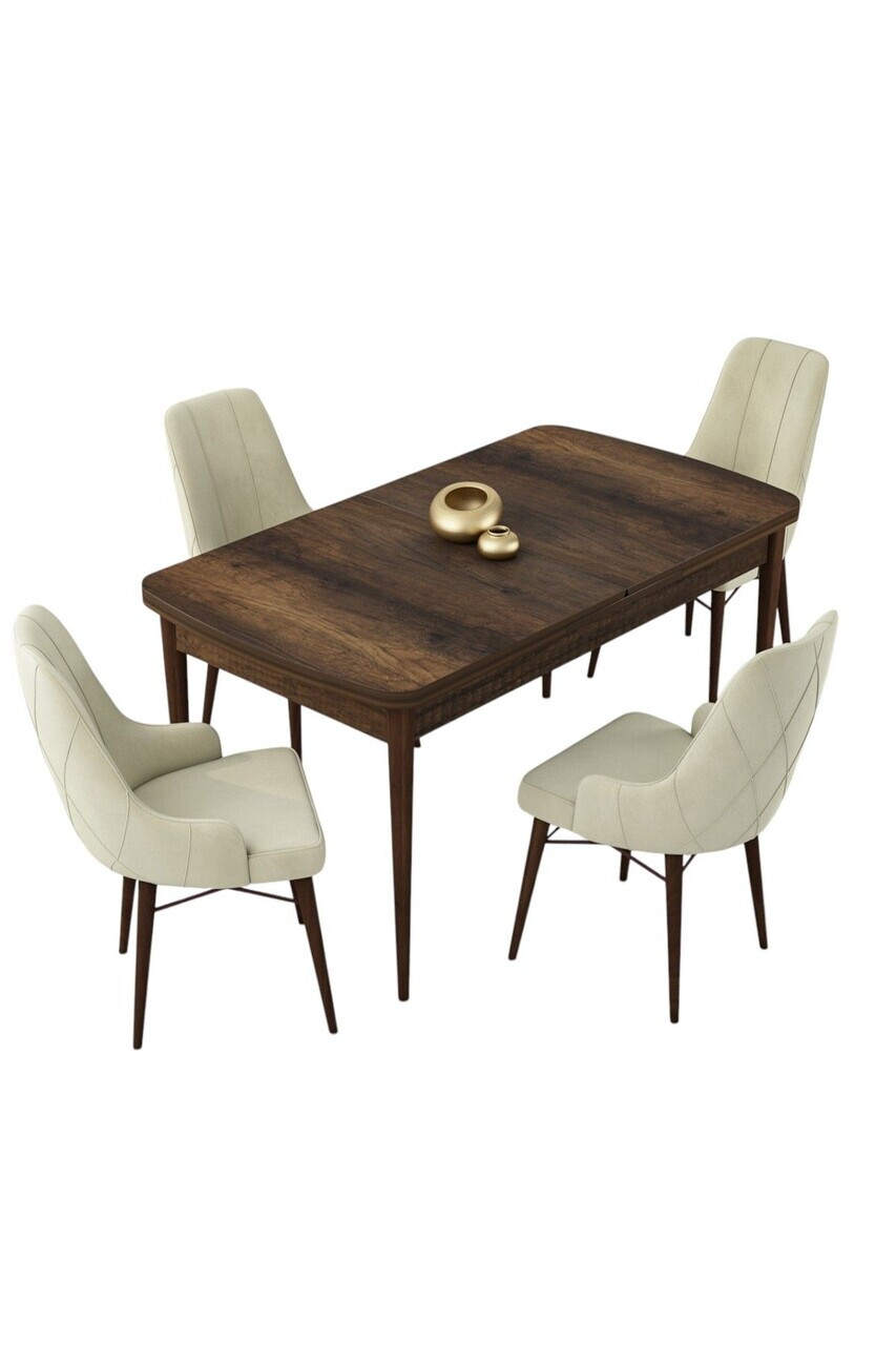 Set masa extensibila si scaune (5 piese), Hanah Home, Lia, Model baroc din lemn / Crem — imaginea 2