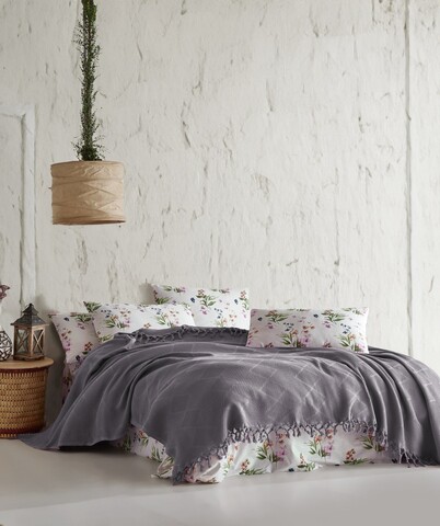 Set cuvertura pique dubla, Mona v2 - Grey, Şaheser, Bumbac