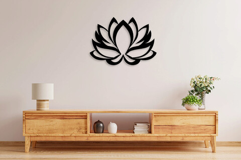 Decoratiune de perete, Lotus Flower, Metal, Dimensiune: 45 x 35 cm, Negru Ledena