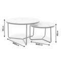 Set 2 masute de cafea Paris, Pakoworld, 60x60x40 cm, sticla marmorata/metal, alb marmorat/auriu