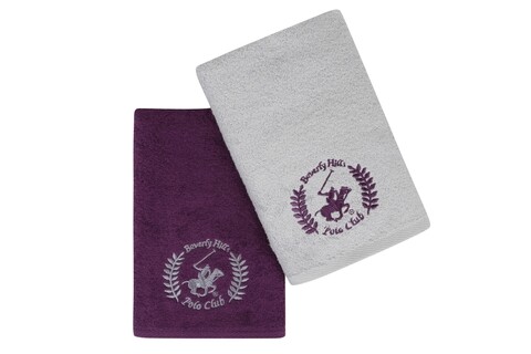 Set 2 prosoape de maini, Beverly Hills Polo Club, 402, 50×90 cm, 100% bumbac, mov/gri Beverly Hills Polo Club