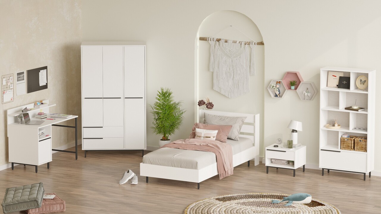 Set dormitor pentru copii, Locelso, ON25-W, Alb