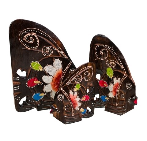 Set 3 decoratiuni, Fish, Creaciones Meng, lemn de arbore de matase