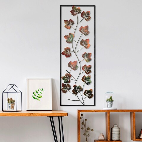 Decoratiune de perete, platane 2, metal, dimensiune: 32 x 90 cm, multicolor