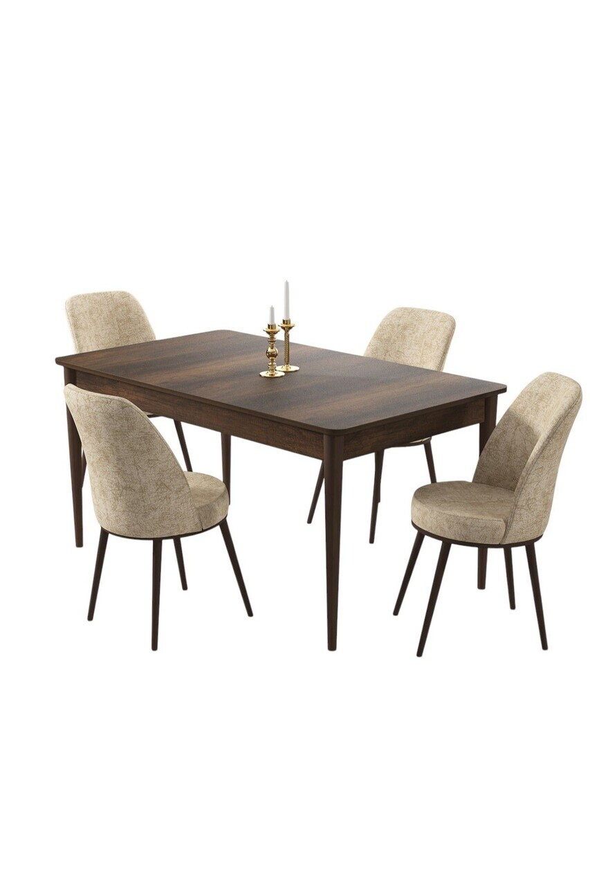 Set masa si scaune (5 piese), Hanah Home, Pir, Model baroc din lemn / Crem — imaginea 2
