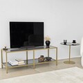 Comoda TV, Neostill, Basic, 130x45x40 cm, Sticla temperata, Gri inchis/Auriu
