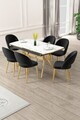 Set masa extensibila si scaune (7 piese), Hanah Home, Weps, Model de marmură albă / Auriu / Negru