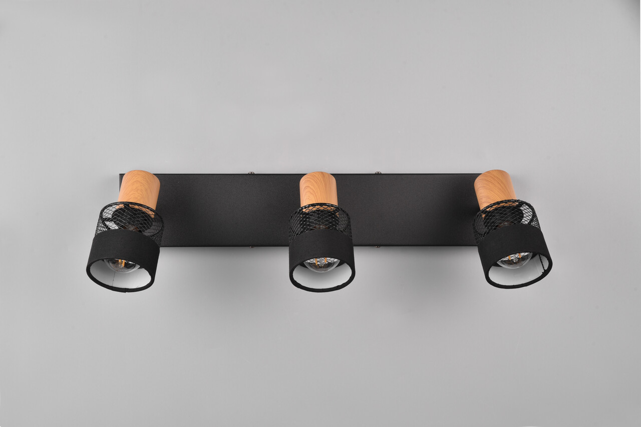 Plafoniera Nandini, TRIO, 45x8.5x17 cm, 10W, 3x E14, metal, negru mat/natur